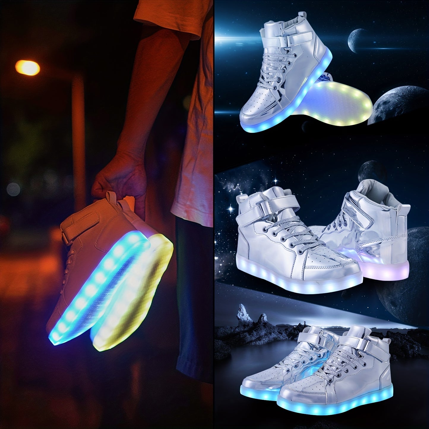 Trendy Led Light Up HighTop Sneakers, USB Charging